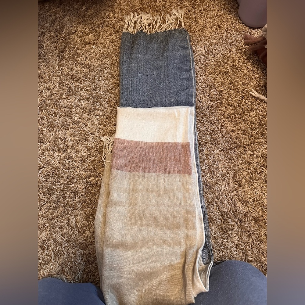 Color Block Lightweight Scarf in Gray, Cream, and Tan